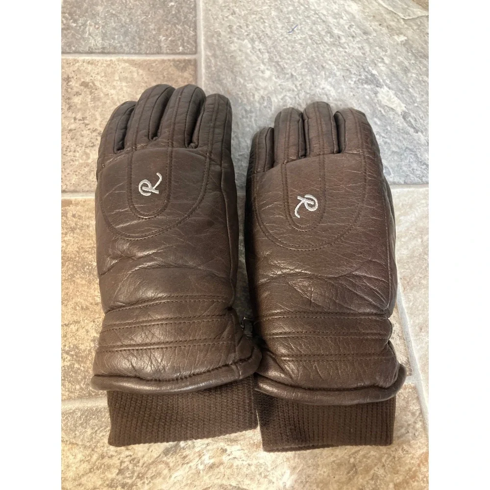 Roffe Vintage Brown Leather Ski Gloves Ladies Small Japan Made Knit Cuff Retro